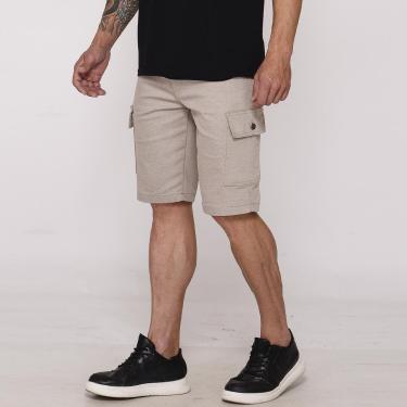 Imagem de Bermuda Masculina Cargo Sarja Elástica Bolsos Laterais Casual Confortável-Masculino