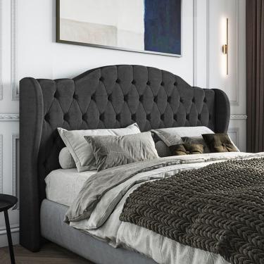 Imagem de Cabeceira Estofada Casal 140 Cm Cristal Veludo Preto