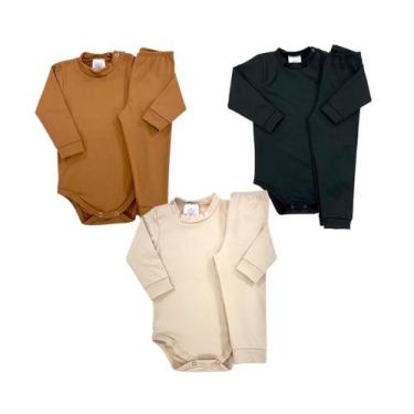 Imagem de Kit 3 Conjuntos Térmicos Peluciado Body + Calça bebê - M - Fofotinhos,