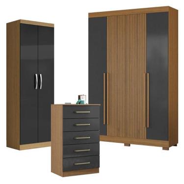 Imagem de Guarda Roupa Casal com Armário Multiuso e Cômoda 2030240 2000192 2014140 4 Portas 7 Gavetas MDP 153.6cm Grafite