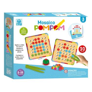 Imagem de Jogo Pedagógico Mosaico Pompom para Coordenação Motora e Percepção de Cores com Cartas de Figuras Nig Brinquedos