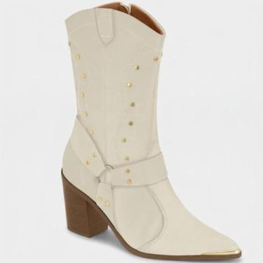 Imagem de Bota Vizzano Apliques Cano Médio Feminina - Off White - 36, 36