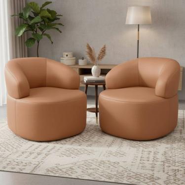 Imagem de Kit 02 Poltronas Giratória Orgânica Para Sala de Estar Living Helena L02 Couríssimo Moc...
