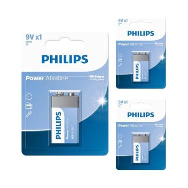 Imagem de 3 Pilha Bateria 9 Volts Alcalina Philips 6LR61
