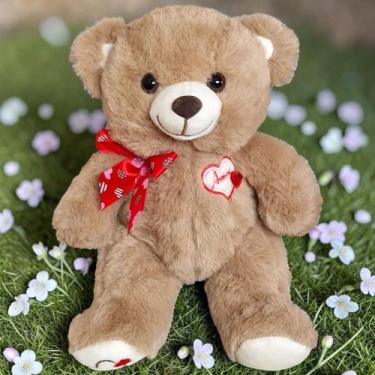 Imagem de Urso de Pelúcia Coração Amor Com Laço 25cm Ursinho Teddy Cor:Marrom - 