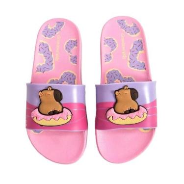 Imagem de Chinelo infantil menina grendene kids slide capivara rosa 23454 -, Ros
