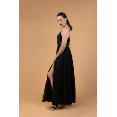 Imagem de Vestido Longo Preto Cinto Corselet - Zamour, Preto, G