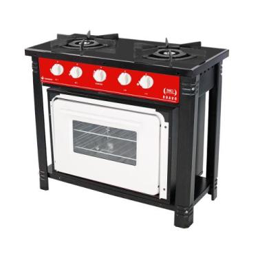 Imagem de Fogão Industrial Vermelho com Forno Branco 2 Bocas Duplas Bravo BR2BF 