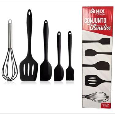 Imagem de Conjunto de Utensílios de Cozinha 5 Peças Silicone e Aço Inox Resistente para Panelas A...