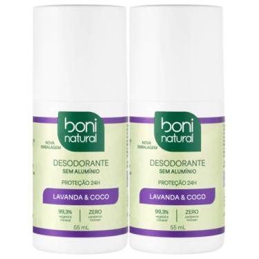 Imagem de Kit 2 Desodorante Boni Natural Roll-On Natural Coco E Magnésio Vegano Lavanda 24Hrs Proteção 55ml