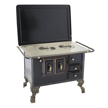Imagem de Fogão a Lenha Venâncio Barroco N graus 3 21570 Mesa de Ferro Fundido Esmaltado Preto com Forno