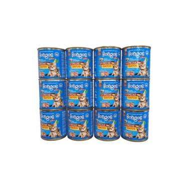 Imagem de Kit 12 Racao Umida Lata Para Gatos Sabor Peixes 280g Bongos