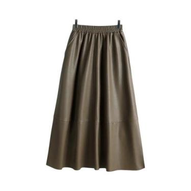 Imagem de Saia Midi De Cintura Alta Em material sintético PU Com Patchwork Elega