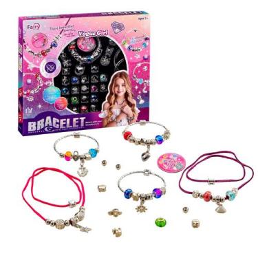 Imagem de Kit De Joias Pulseiras Diy Berloques Infantil + 20 Acessórios Para Mon