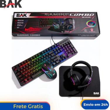 Imagem de Kit Gamer 4 em 1 BAK Teclado LED + Mouse + Headset + Mousepad Preto Se