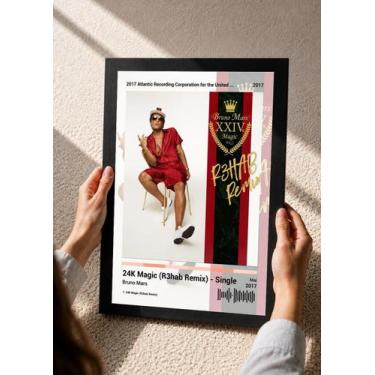 Imagem de Quadro Bruno Mars 24KMagic(R C/ Vidro e Moldura Preta Tam:A4 - Spark L
