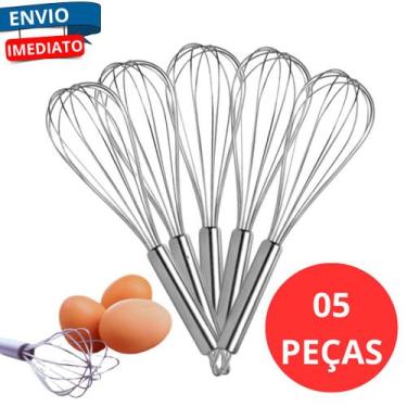 Imagem de KIt 5 Fouet Fuê Batedor de Clara Manual para Cozinha em Aço Inox Creme