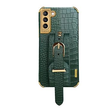 Imagem de Capa de telefone com alça de pulso ajustável em couro 6D para Samsung S10 S20 S21 FE Note 8 9 10 20 Lite Plus Capa Ultra Pro, L38EY2, Verde Escuro, S21 (S30) Plus