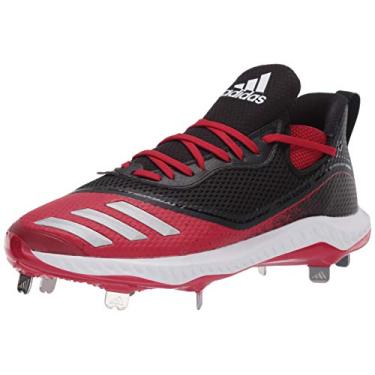 Imagem de adidas Sapato de beisebol masculino Icon V Bounce Cleats, Núcleo preto/prata met./vermelho (Power Red), 14