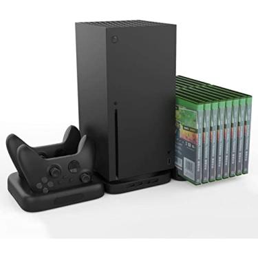 Imagem de TwiHill Caixa de armazenamento de suporte para Xbox Series X com estação de carregamento de controlador duplo e hub USB compatível com Xbox