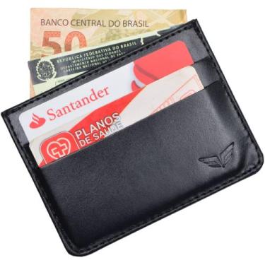 Imagem de Porta Cartões De Crédito Compacto Carteira Masculina Em Couro Preto Li