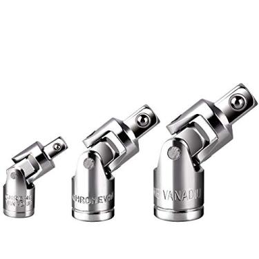 Imagem de Conjunto de 3 peças de conversores de soquetes universais de impacto e junta giratória 1/4", 3/8" e 1/2" para ferramentas de reparo automotivo e chave de catraca