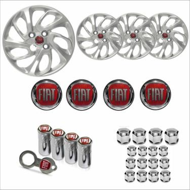 Imagem de Jogo Calota Aro 14 Uno Attractive 2015 2016 Fiat + Emblema Resinado + Tampa Ventil + Capa Parafuso