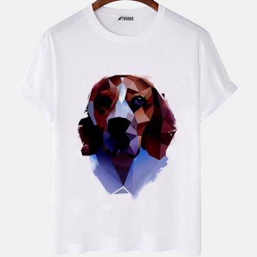 Imagem de Camiseta masculina Desenho Arte Geometrica Beagle Camisa Blusa Branca Estampada