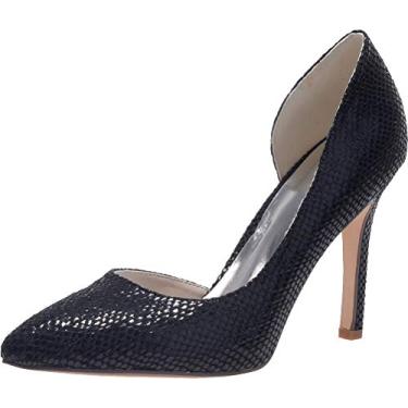 Imagem de A shoe store Sapato feminino de pele de cobra salto 9,8 cm bico fino Brvestido de festa noite slip on D Orsay salto alto, Preto, 9.5