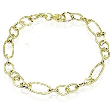 Imagem de Bracelete de corrente oval fino martelado e polido de ouro 14k italiano leve