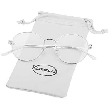 Imagem de Óculos com bloqueio de luz azul para mulheres e homens, armação de metal redonda e lentes transparentes, Prata, Small