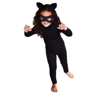 Fantasia Cat Noir Infantil Roupa Com Rabo + Máscara E Sino