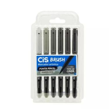 Imagem de Kit Caneta Brush Pen Aquarelável Com 6 Cores - Tons De Cinza - Cis