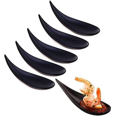Imagem de Beautyflier Pacote com 6 pratos de aperitivos de melamina pretos de lágrimas para sobremesa, colheres de degustação pequenas minitigelas para servir copos para aperitivos de sushi, estilo japonês, con