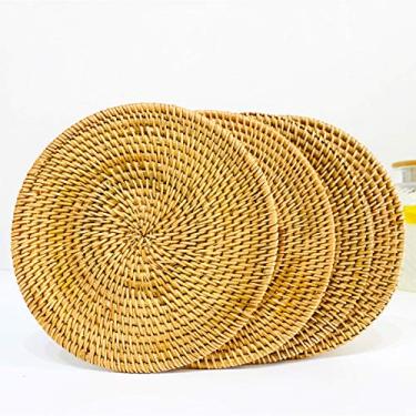 Imagem de Porta-copos Rattan Drink, almofadas quentes, presente personalizado, tapete redondo para casa e cozinha, 20 cm de diâmetro, 4 peças, Round 7.87"