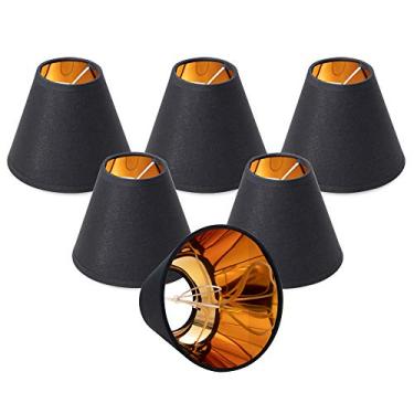 Imagem de Persiana de lâmpada Wellmet, persianas de lâmpada Chandelair de linho natural, encaixe para as luzes de vela E12, Empire-3x6x5 inches, Black Gold