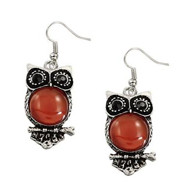 Imagem de Falari Natural Stone Owl Earring Red Agate