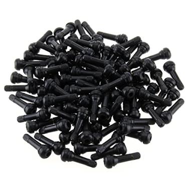 Imagem de AB1 100 peças TR414 válvula de pneu de roda de carro de borracha sem câmara com ferramenta de extrator de válvula de metal durável premium sem câmara haste de válvula de pneu de encaixe de borracha para carro motocicleta ATV AB1 (100 peças, preto)