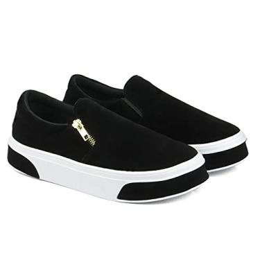 Imagem de Slip On Feminino em Camurça Com Solado Antiderrapante Tênis Casual Conforto 503-GG (37, Preto)