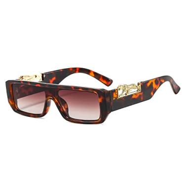 Imagem de Óculos de sol de leopardo retangular pequeno de uma peça para mulheres design de moda gradiente óculos de sol masculinos tons de hip hop óculos planos, chá de leopardo, tamanho único