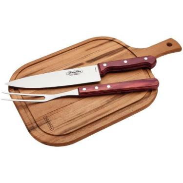 Imagem de Kit 3 Pç Churrasco Inox Cabo De Madeira Polywood Tramontina