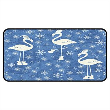 Imagem de Tapetes de cozinha Natal azul floco de neve flamingo área de cozinha tapetes e tapetes antiderrapante tapete de cozinha tapete de pé lavável para chão de cozinha escritório em casa pia lavanderia interior exterior 101,6 x 50,8 cm