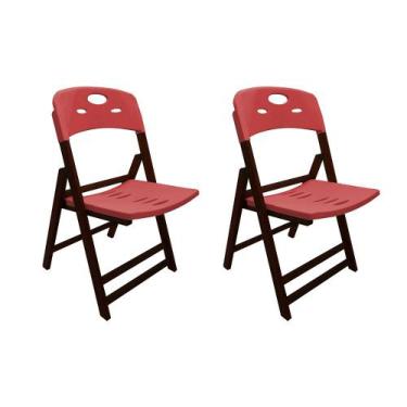 Imagem de Kit Com 2 Cadeiras Dobraveis De Madeira Elegance Imbuia Polipropileno