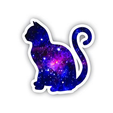 Imagem de Adesivo Galaxy Sentado de Gato - Adesivos para Laptop - Adesivo de vinil de 6,35 cm - Laptop, telefone, tablet e decalque adesivo de vinil