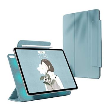 Imagem de KMXDD Capa magnética para iPad Air 10,1 polegadas 2020 com suporte dobrável triplo magnético para iPad Air 4 com função hibernar/despertar automática, suporta carregamento de lápis (azul)