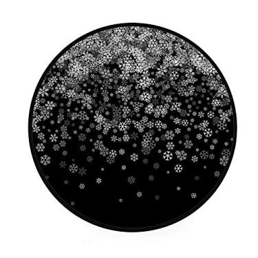 Imagem de Tapete My Daily Snowflakes preto branco cinza área redonda para sala de estar, quarto, crianças, tapete de poliéster, tapete para ioga, 9,5 cm de diâmetro