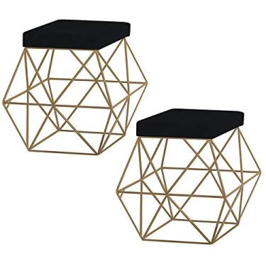 Imagem de Kit 2 Puffs Decorativo Sala de Estar Base Gold Trixie Veludo Preto - Gran Belo