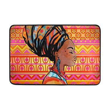 Imagem de Capacho listrado tribal My Daily African Woman 40 x 60 cm, sala de estar, quarto, cozinha, banheiro, tapete impresso com espuma leve