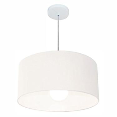 Imagem de Lustre Pendente Cilíndrico Cúpula Tecido 50x25 cm, Vivare Iluminação, Pendente4206 BR, Branco, Médio