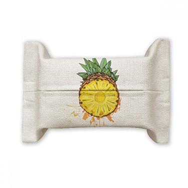 Imagem de Bolsa de linho de algodão para lenços faciais com frutas tropicais e abacaxi amarelo